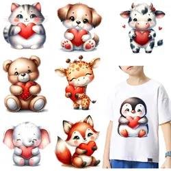 Cartoon Cute Hug Love Small Animal Heat Transfer Stickers DIY Print-On T-Shirt Iron On Patches For Clothes Kids Applique Set