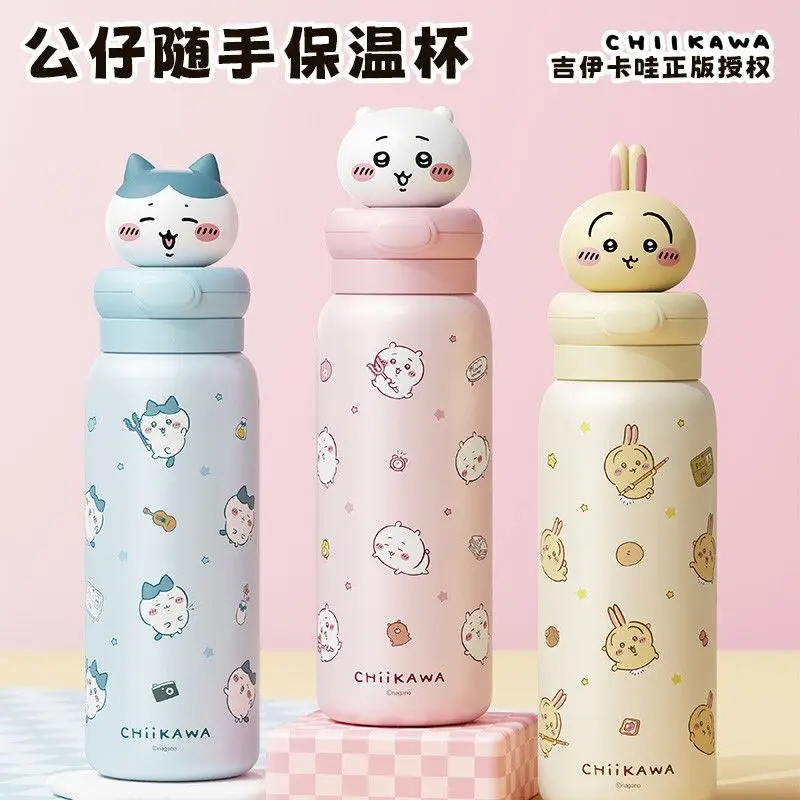 

Термос-бутылка для воды Chiikawa в стиле аниме, из нержавеющей стали 316, портативная, с соломинкой, двойная стенка, дизайн Usagi Hachiware