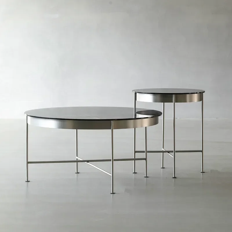 Nordic creative light luxury, Italian stainless steel glass coffee table, combination, very simple side table in the living