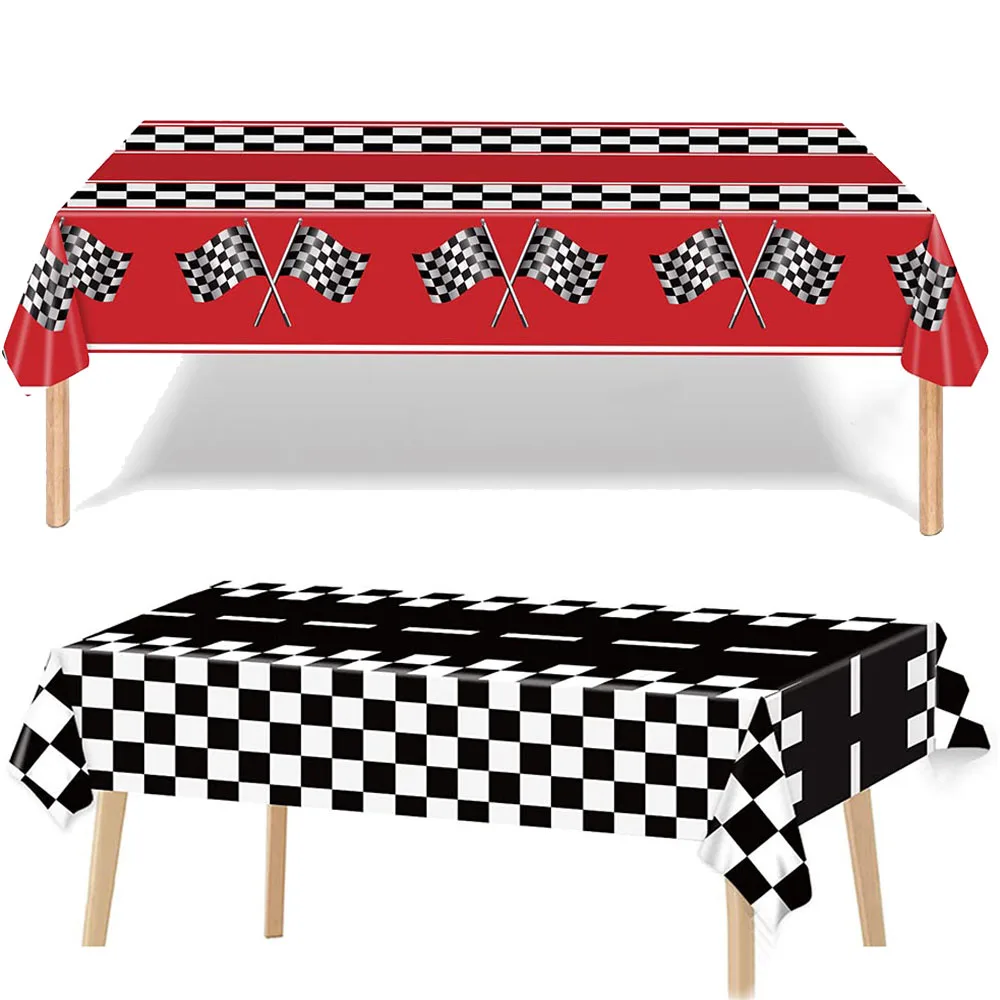 Checkered Race Car Party Tablecloths Black and White Checkered Disposable Table Cover Racing Birthday Party Decorations Supplies