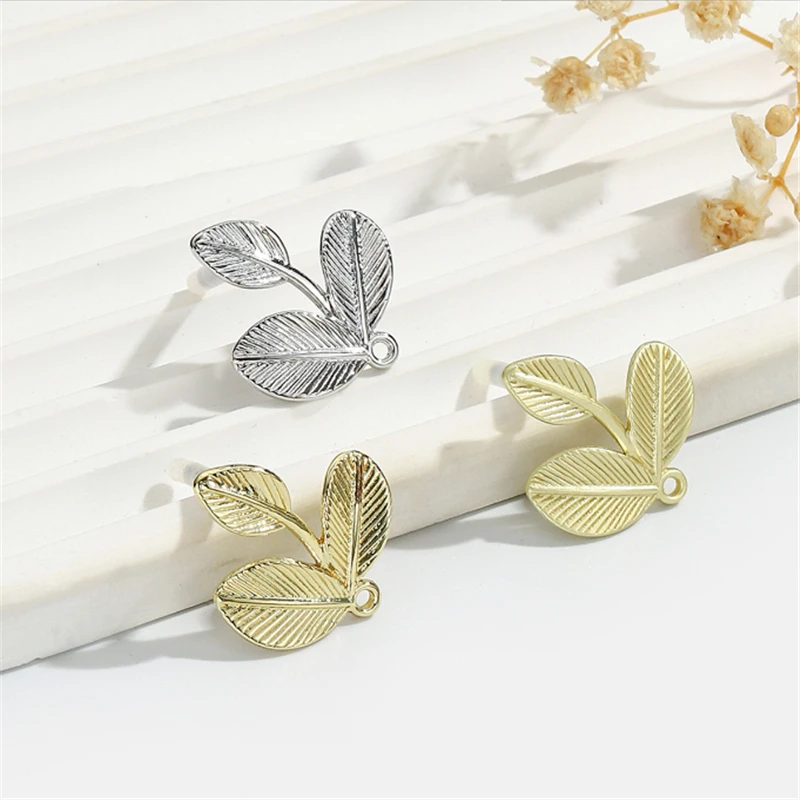 10 Pieces New Gold Color Plated Leaves Earrings Base Accessories Ear Stud Charm Connectors Diy Ornament Jewelry Findings Making