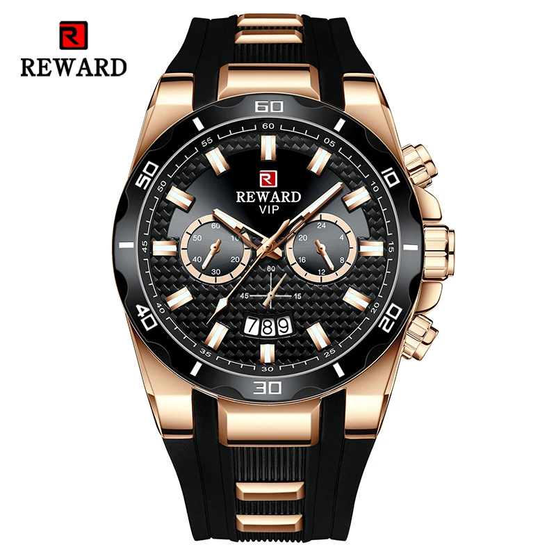 REWARD Men Wristwatches Fashion Business Sport Silicone Strap Watch Luxury Date Waterproof Quartz Chronograph Watches for Men