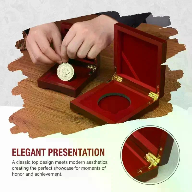 Wooden Coin Storage Box Display Case Commemoratives Coins Protection Box Coin Holder For Coins Awards Medals