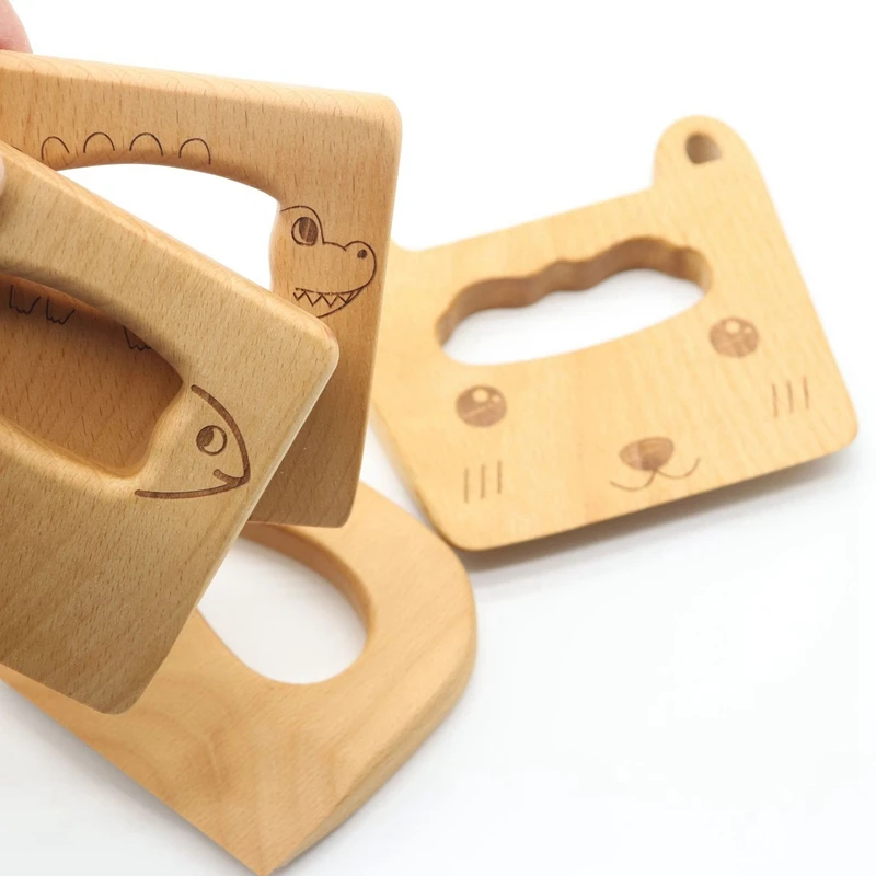 Mini utensile per bambini in legno coltello Montessori bambino verdura e frutta taglierina quercia Chopper giocattolo coltello in legno sicuro per bambini