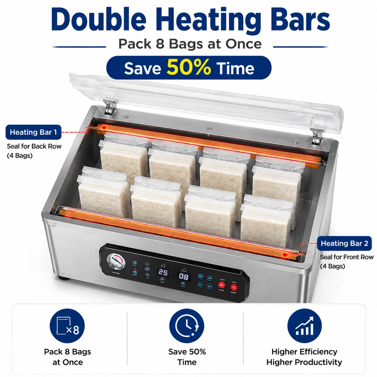 Commercial Automatic Double Chamber Rice Brick Vacuum Packing Machine Stainless Steel Sealer Grains Pet Food Pouch 20L Pump 24