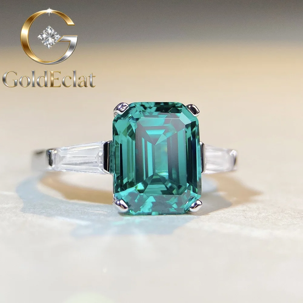 

GoldEclat Luxury Solid Platinum PT950 Women's Emerald Cut Diamond Ring Square Moissanite Diamond Ring