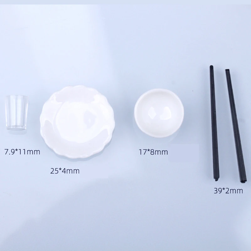 1 Set 1/12 Dollhouse Mini Tableware Model Bowl Chopsticks Water Cup Plate Dolls House Kitchen Decorations Accessories