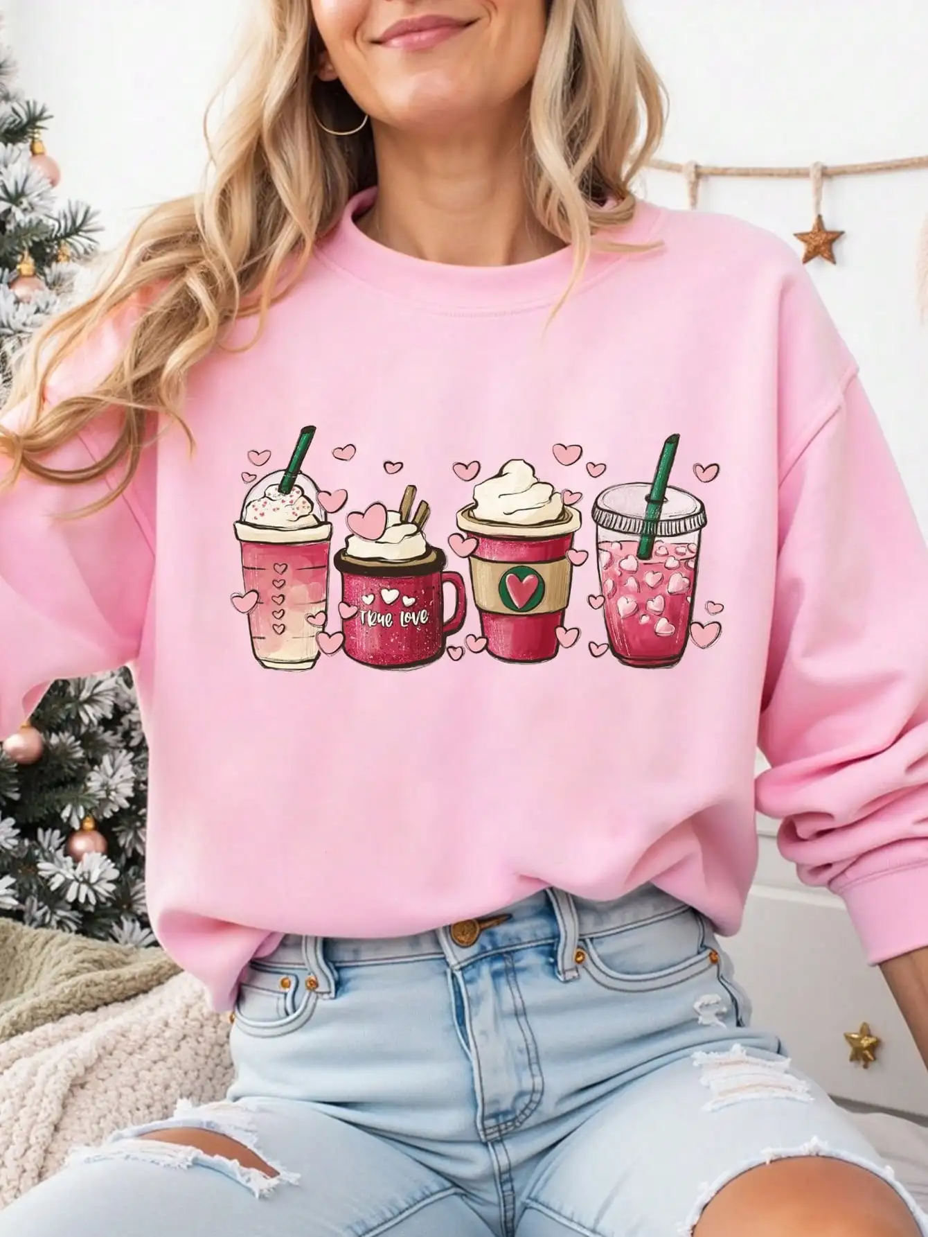 เสื้อสเวตเชิ้ตลายเป็ดทรงหลวมของผู้หญิง เสื้อสวมหัวคอกลมแขนยาวลำลองสำหรับฤดูใบไม้ร่วงฤดูหนาว