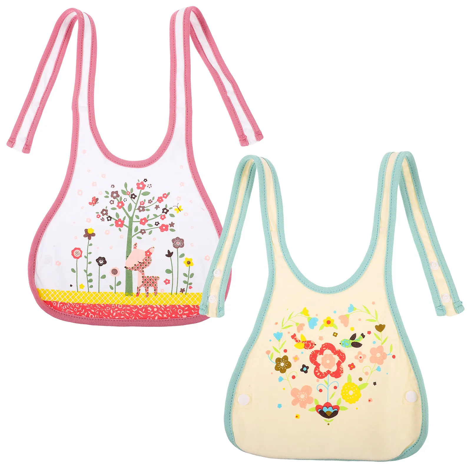 

2Pcs Kindergarten Feeding Bib Cotton Comfortable Cartoon Pattern Design Food Spill Prevention Baby Bib with Sleeves