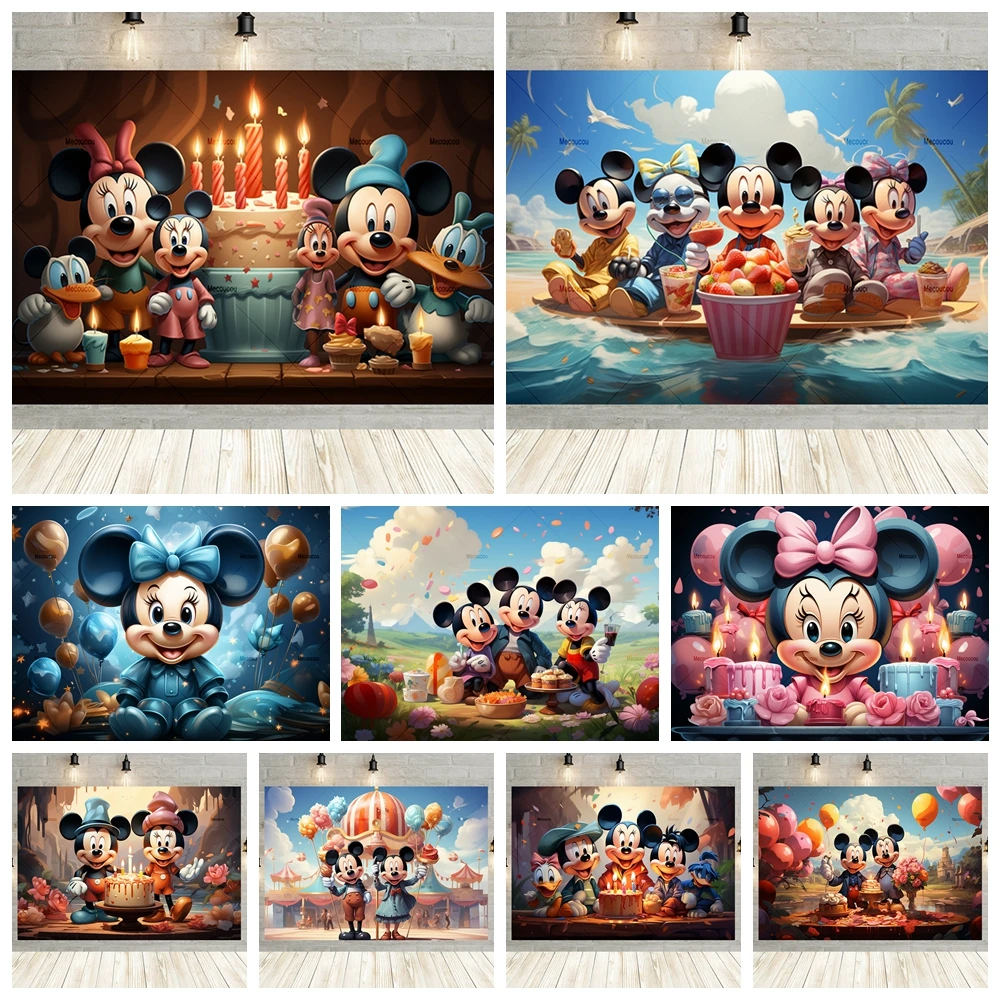 Cartoon Mickey Mouse Image Background for Baby Shower Photography Background Boy Girl Cake Family Party Decoration Poster