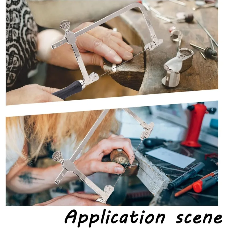 إطار منشار قطع قابل للتعديل على شكل حرف U مع مشبك ، منشار حلزوني ، منشار مجوهرات ، دبوس فتحة U ، 12 شفرة