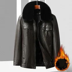 Winter Men Fur Collar Leather Jacket Fashion Korean Handsome Business Casual Thick Coat Male Detachable Inner Liner Warm Jacket
