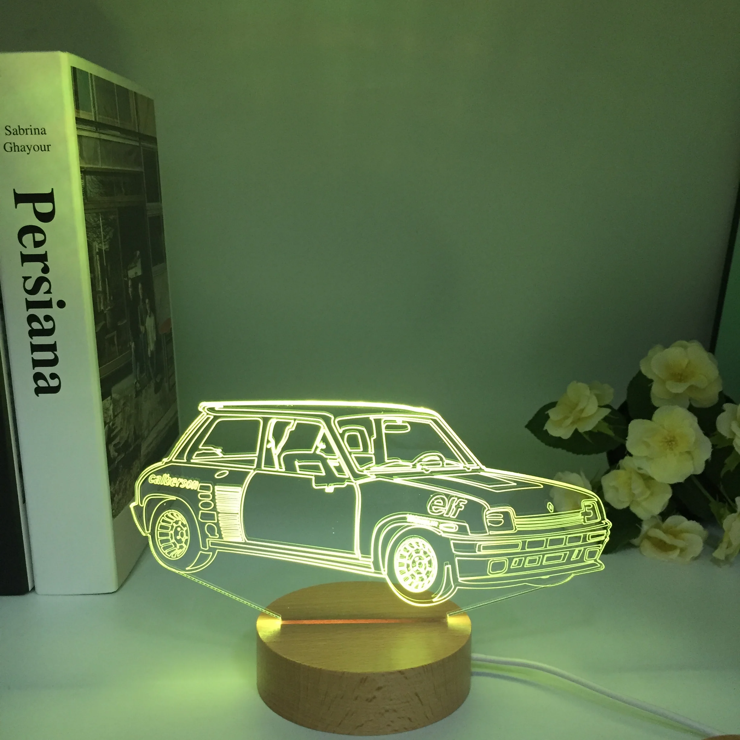 Wooden Cool 3D Car Theme Night Light LED USB Table Desk Lamp Home Decor Christmas Gift Kids Toys Birthday Present Multicolors