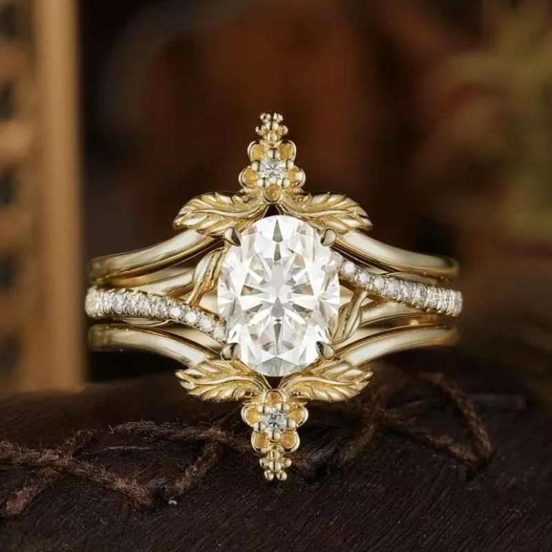 

Luxurious palace style oval zircon ring, creative cross flower matching finger, couple engagement banquet jewelry