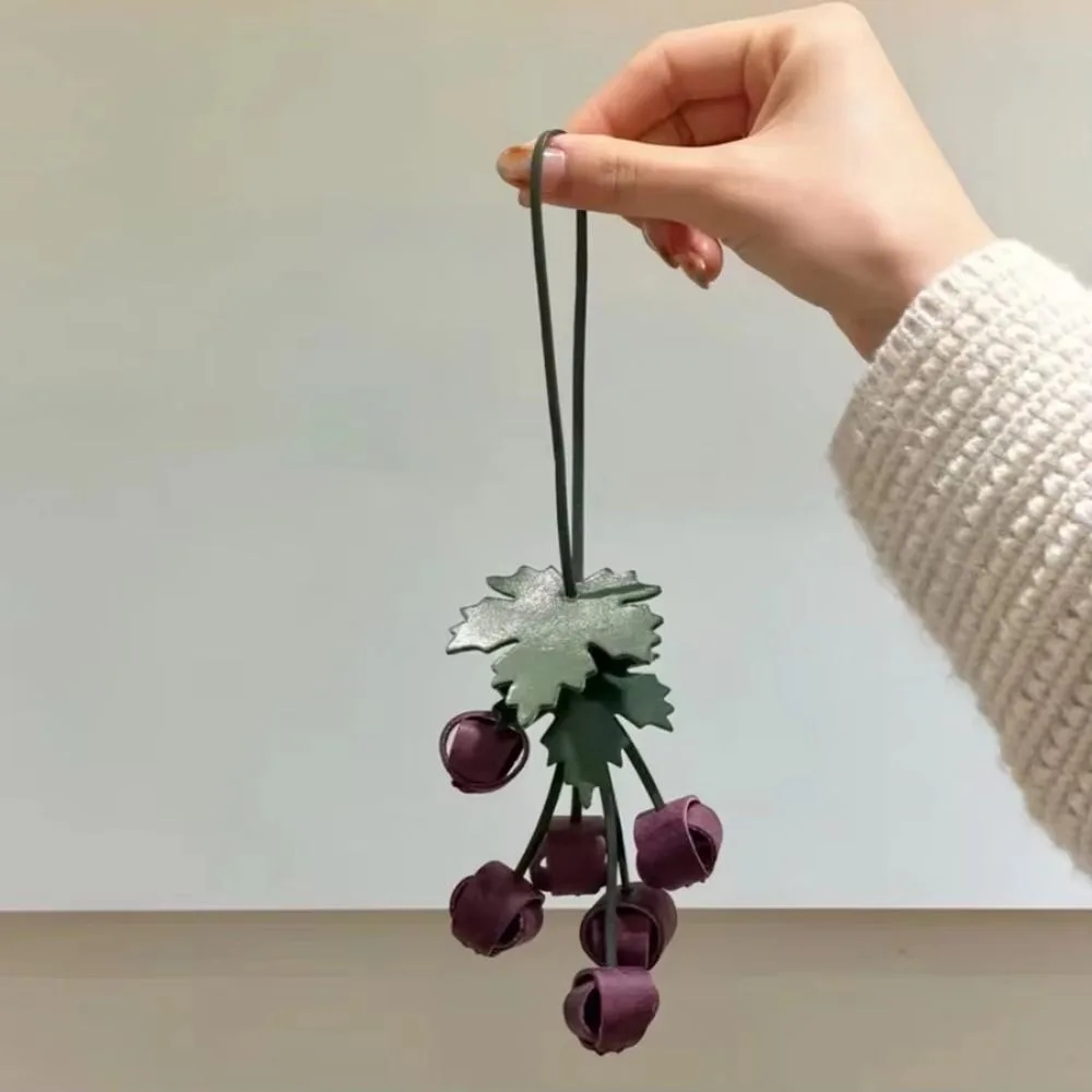 Cute Key Chain Grape Shape Leather Pendant Weave Hanger Grape-shaped Skewer Keychain Fashion Handmade Pu Fruit Bag Charm Men