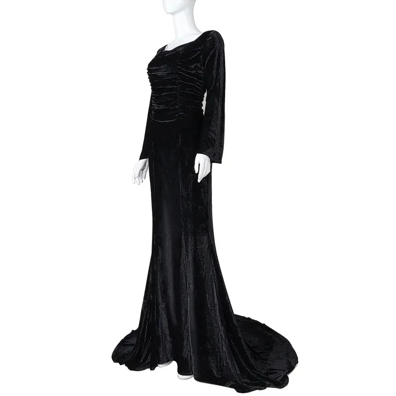 

aaa12 3D Morticia Косплей Костюм для женщин, сексуальный облегающий черный парик, вечернее платье для Хэллоуина и карнавала