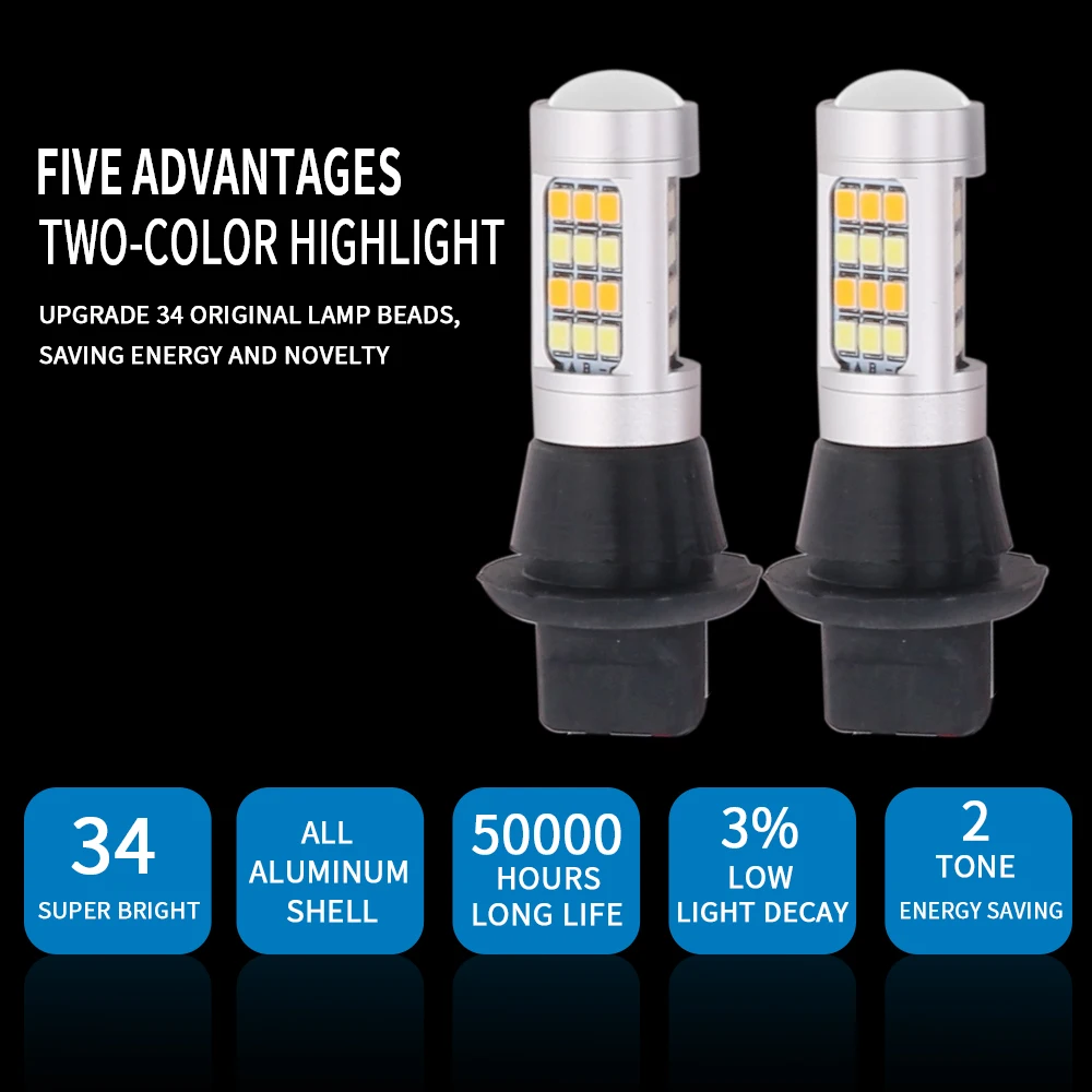 2PCS 1156 BA15S P21W BAU15S PY21W 7440 W21W T20 Canbus No Error 2835 42SMD Dual Mode 2 in 1 Car DRL Turn Signal Lamp White Amber