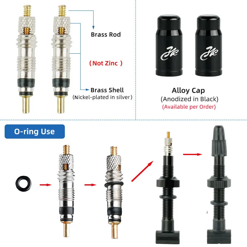 Presta Valves Uni-body Square Base for Bicycle Tubeless Rim Mount F/V Nozzle Nipples Anodized Aluminum Stem Brass Core