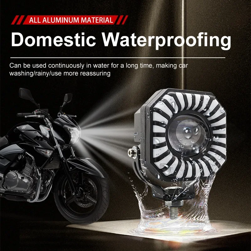 12V 24V motorcycle LED spotlight white beam of light round effect waterproof auxiliary light