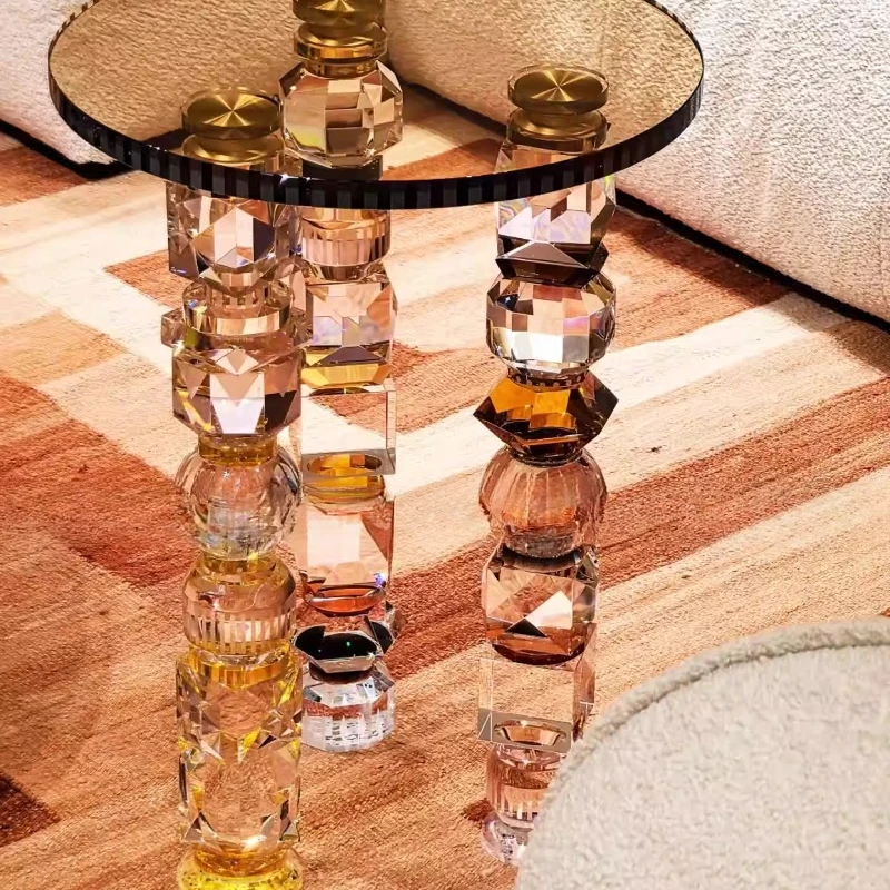 Sofa side table classical art crystal coffee table living room bedroom round table