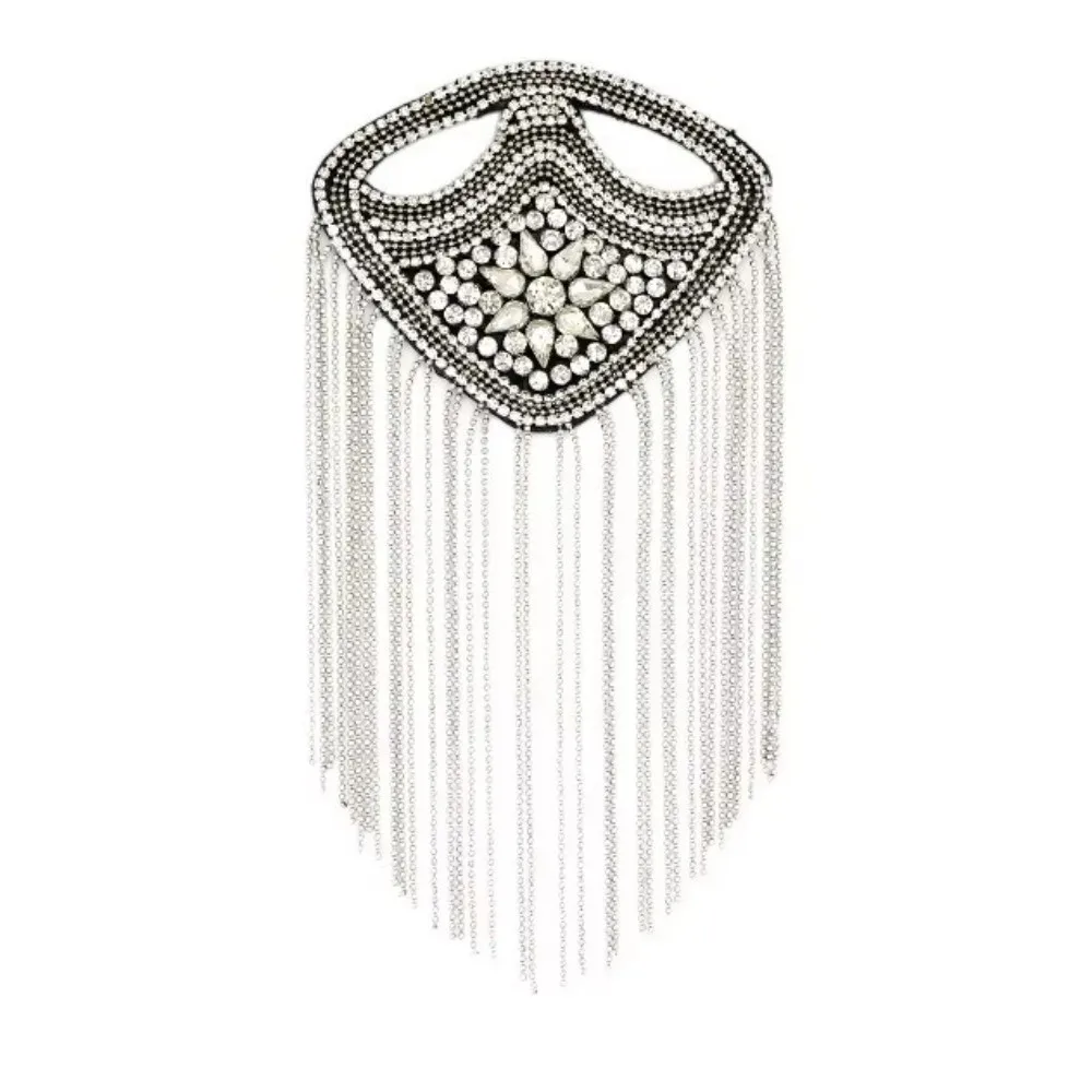 

1PC Beaded Decoration Diamond Tassel Epaulets Sparkling Rhinestone Tassel Epaulette Long Tassels Detachable Shoulder Badge