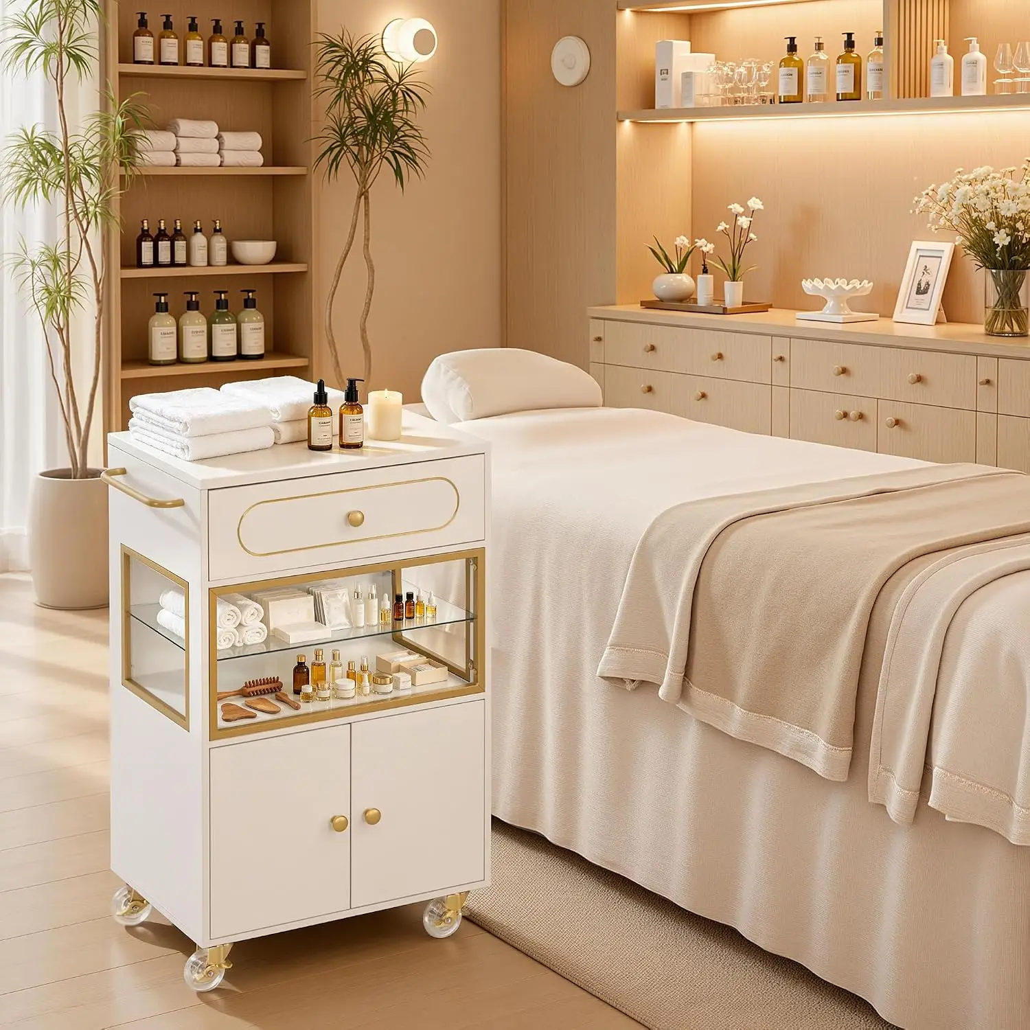 White Salon Trolley Cart Drawer Lockable Wheels 2077