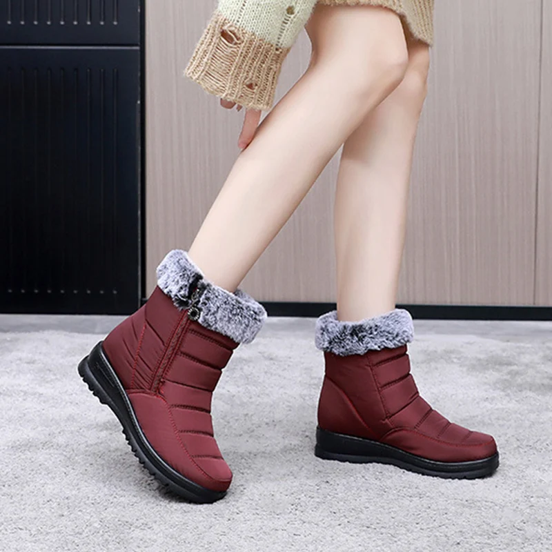 

Waterproof Snow Boots Women Winter Shoes Brand Mother Shoes Flat Non-slip Ankle Boots Black Red Plus Size 41 DX678