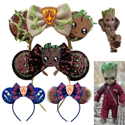 Mickey Mouse Guardians Of Galaxy Hairbands Baby Groot Ears Hair Accessories Kids Cartoon Headband Girls Bow Head Bands Women