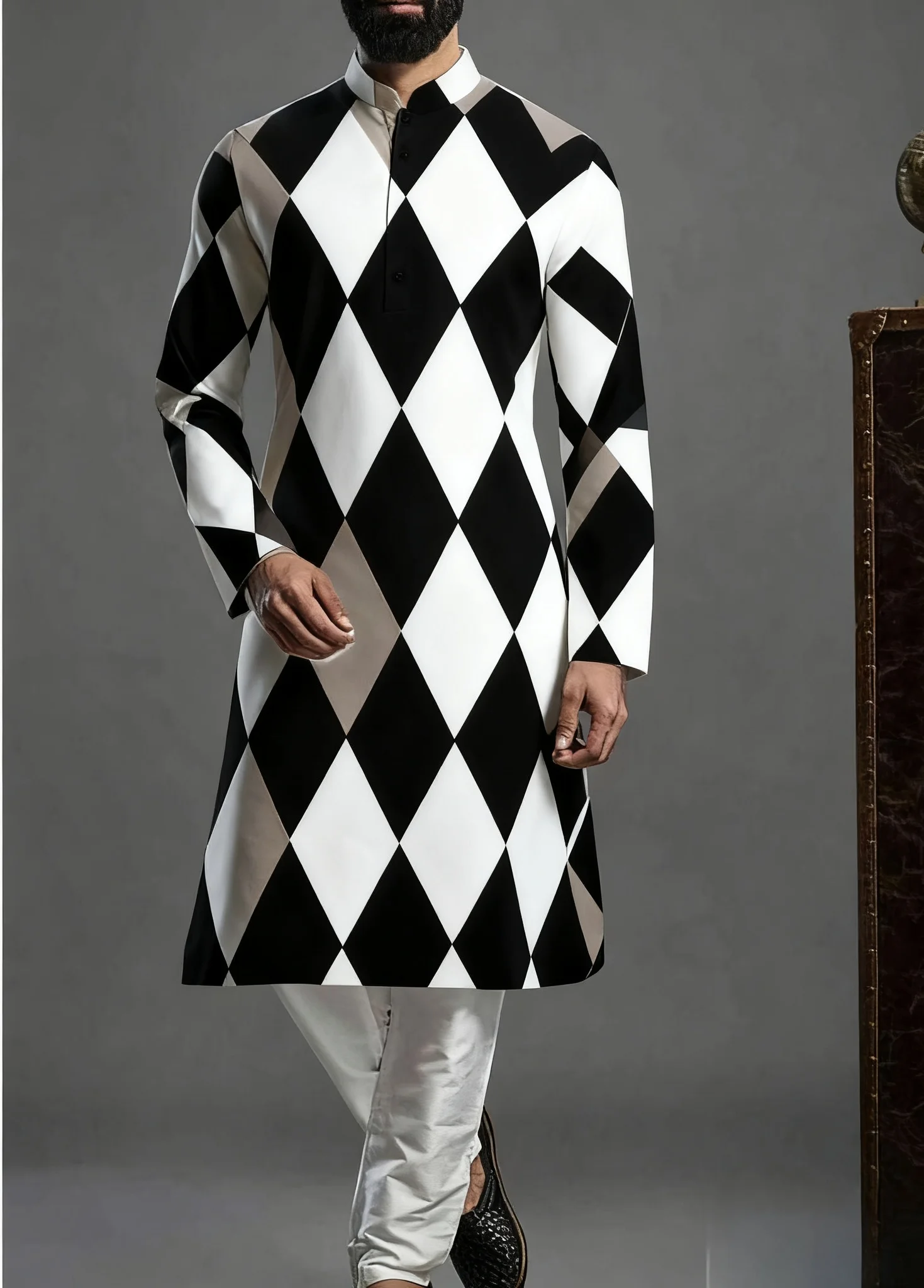 Kurt da uomo con motivo luminoso stampato kurtaasuha, abito regolare alla moda, vestibilità casual, adatto a tutte le occasioni