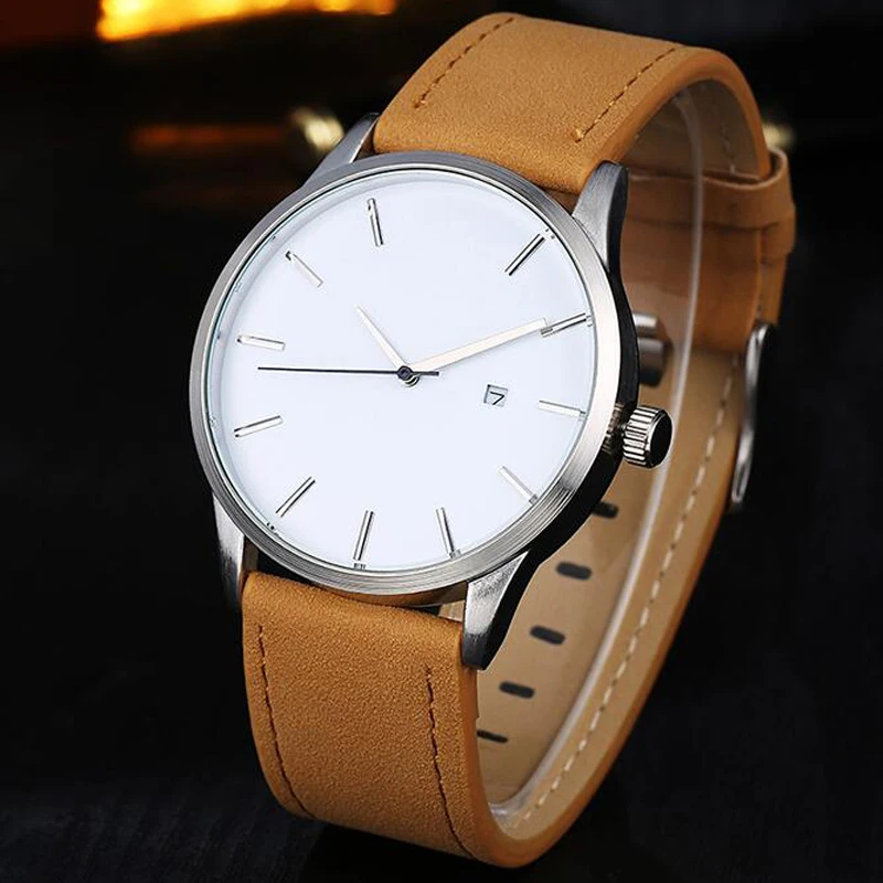 

Minimalism Men's Watches Men Sport Big Watches Brown Leather Band Quartz Wristwatches Men No Logo erkek kol saati reloj hombre