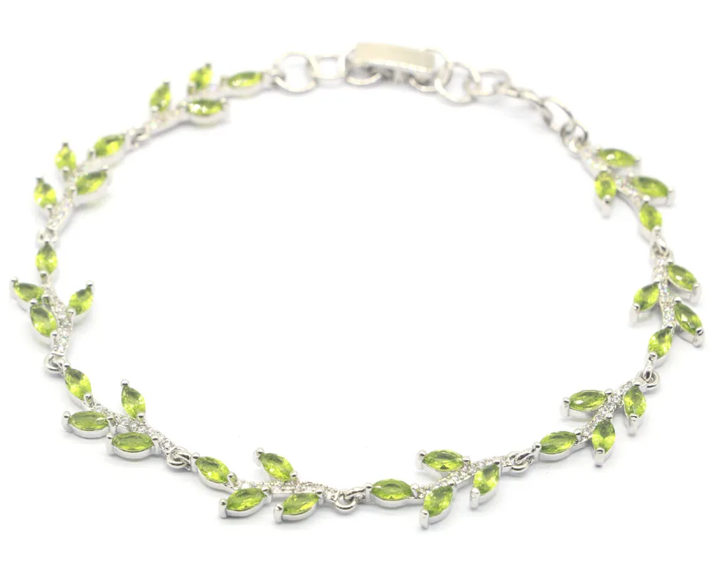 22x8mm 8g Green Peridot Golden Citrine Pink Tourmaline Violet Tanzanite Silver Bracelet 8.0-9.0inch