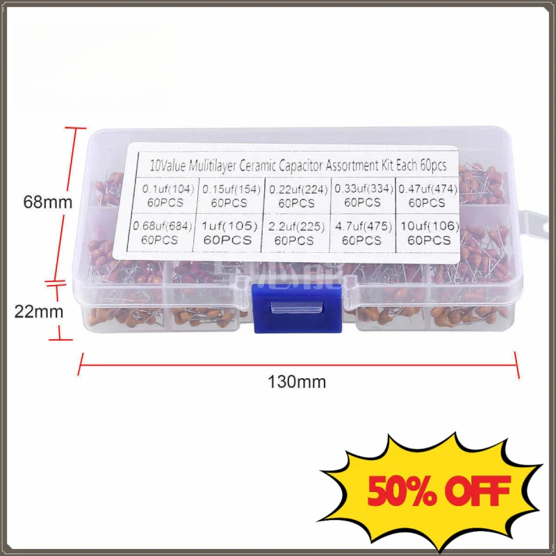 0.1UF-10UF Mixed Capacitor Assortment 24 Types 1100PCS Electrolytic & Monolithic Ceramic Capacitor Repair DIY Component Kit