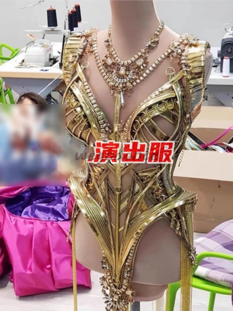 New Design Custom Made Gold Bandages Singer Performance Costume For Women