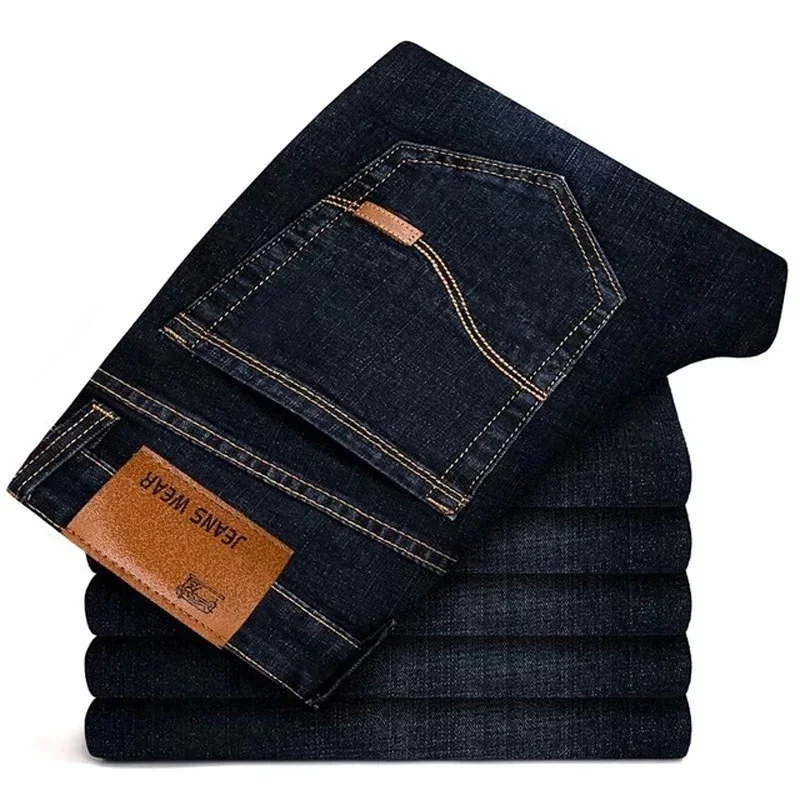 2024 New Men's Stretch Regular Fit Jeans Business Casual Classic Style Fashion Denim Trousers Male Black Blue Pants 28-40