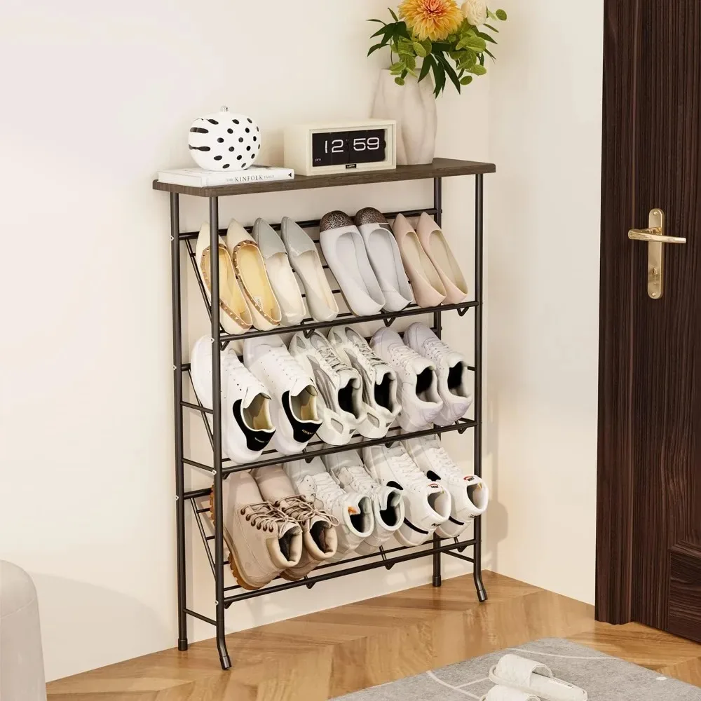 

Narrow 4 Tier Metal Shoe Storage Shelf,Free Standing Shoe Racks,Space Saving Shoe Rack Organizer Fr Entryway,Hallway(12-16 Pair)