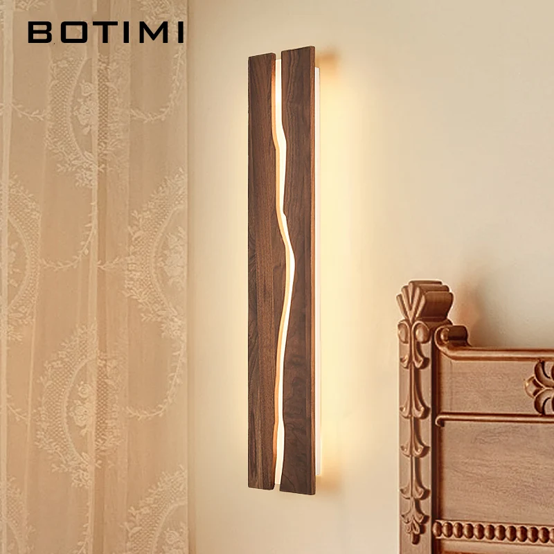 

BOTIMI 2025 Modern Walnut Wood LED Wall Lamp For Bedroom Nordic Beside Wall Sconce Acrylic Home Decorative Lighting Fitting