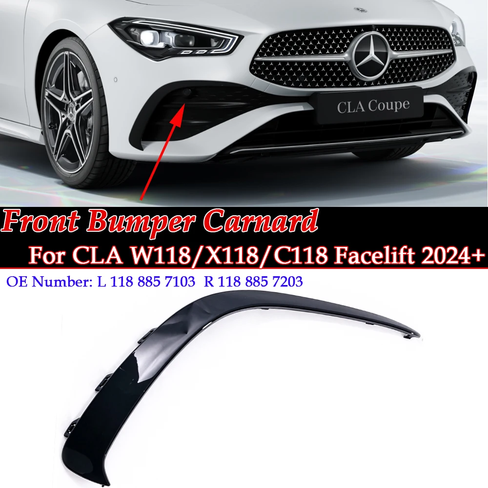 1188857103 1188857203 For Mercedes Benz CLA W118 LCI For AMG Front Bumper Left Right Grille Spoiler Canard Fog Lamp Gloss Black