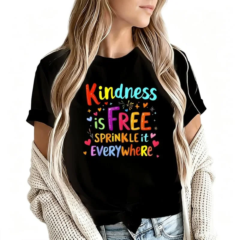 Kindness Is Free Sprinkle It Everywhere Women's T-Shirt 100% Cotton Funny Graphic Short Sleeve Tee Novelty Shirt Casual Crew Neck Top S-5Xl