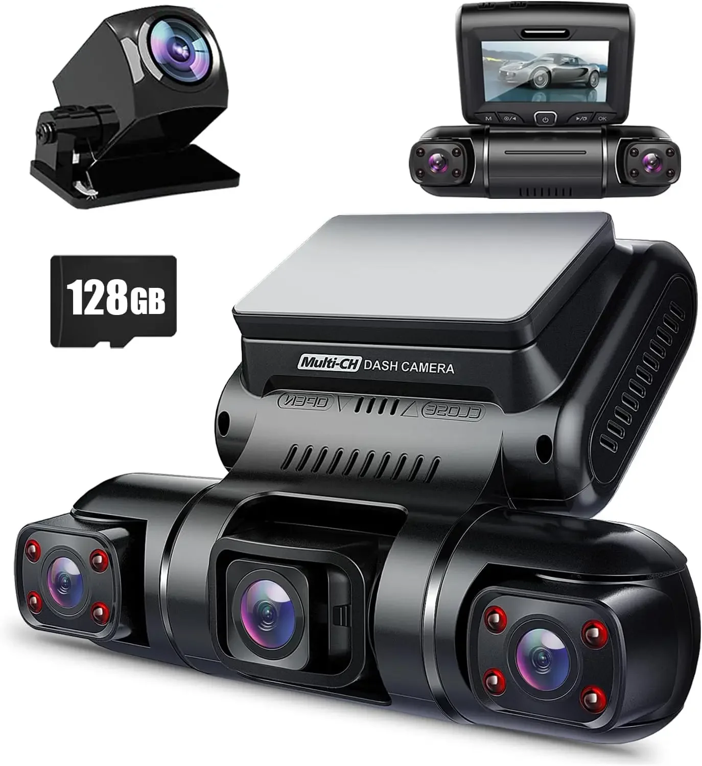 

360° 4 Channel Dash Cam Front and Rear Inside Left Right, Dash Camera for Cars, Built-in GPS WiFi Night Vision, 24/7 Recording P