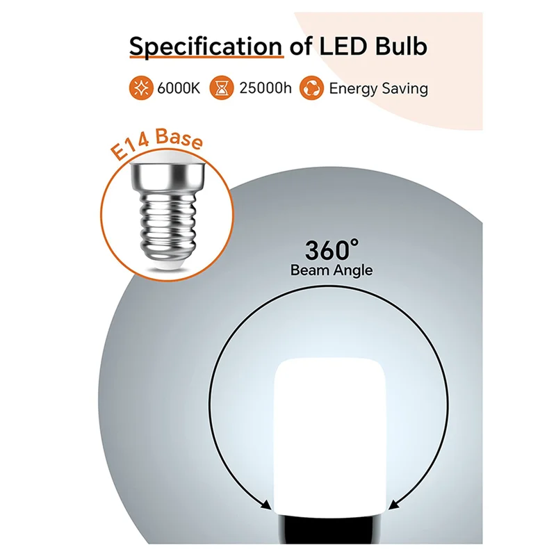 【صفقة فلاش!】لمبة ثلاجة، لمبة إضاءة LED E14 بقدرة 1.5 وات، 150 لومن أبيض بارد 3000 كلفن لمبات إضاءة موفرة للطاقة، للثلاجة، غطاء طباخ 8 قطع