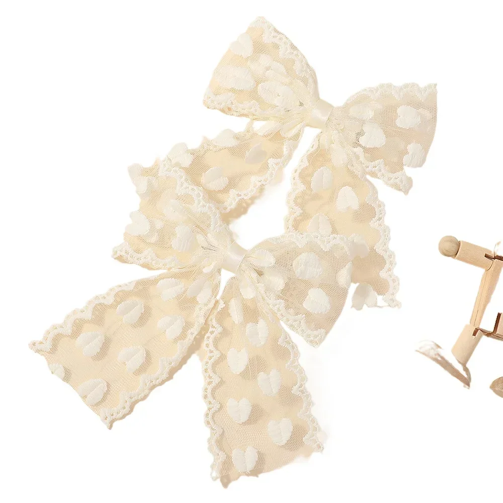 Pinces à cheveux en dentelle solide, 2 pièces/ensemble, nœud papillon en forme de cœur pour bébés filles, nœuds faits à la main, épingle à cheveux, Barrettes, couvre-chef, accessoires pour enfants