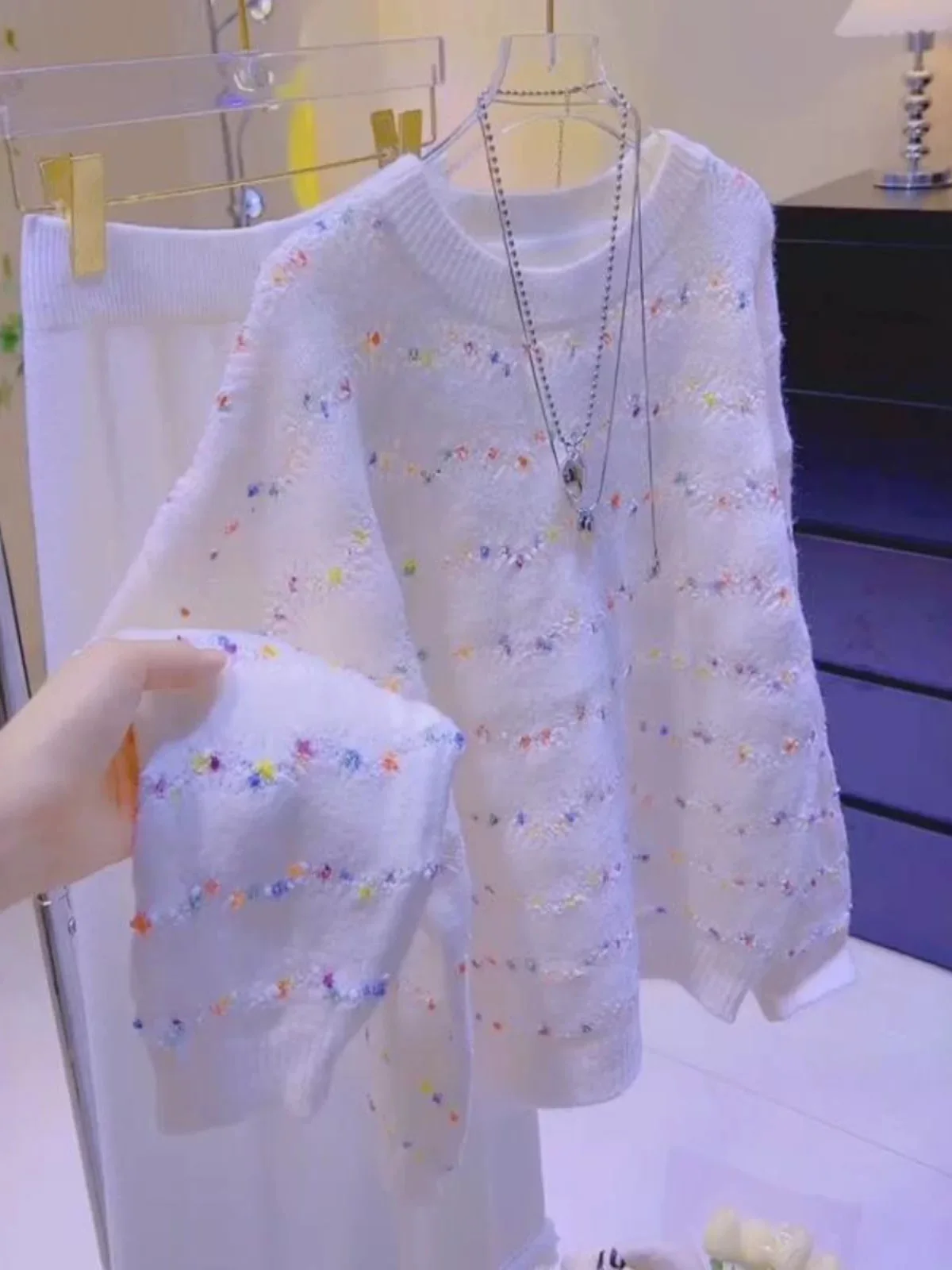 

Мягкий вязаный свитер в радужную горошек, женский свободный крой, осень-зима, новый милый повседневный круглый теплый свитер Ne Long Sve