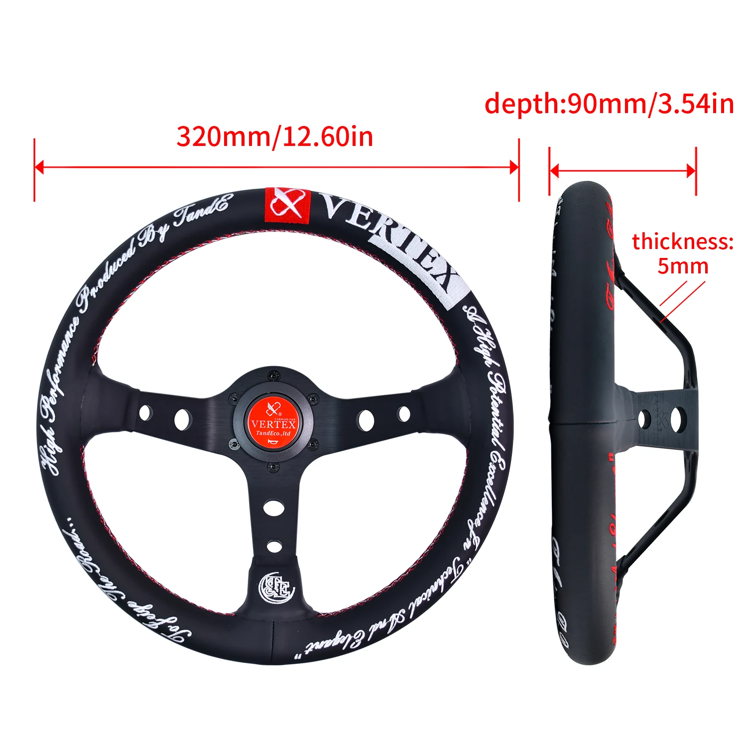 Vertex Car Sport Drift Steering Wheel 320MM Leather Aluminum Alloy Universal Car Accessory Interior Parts Racing Steering Wheel view 2
