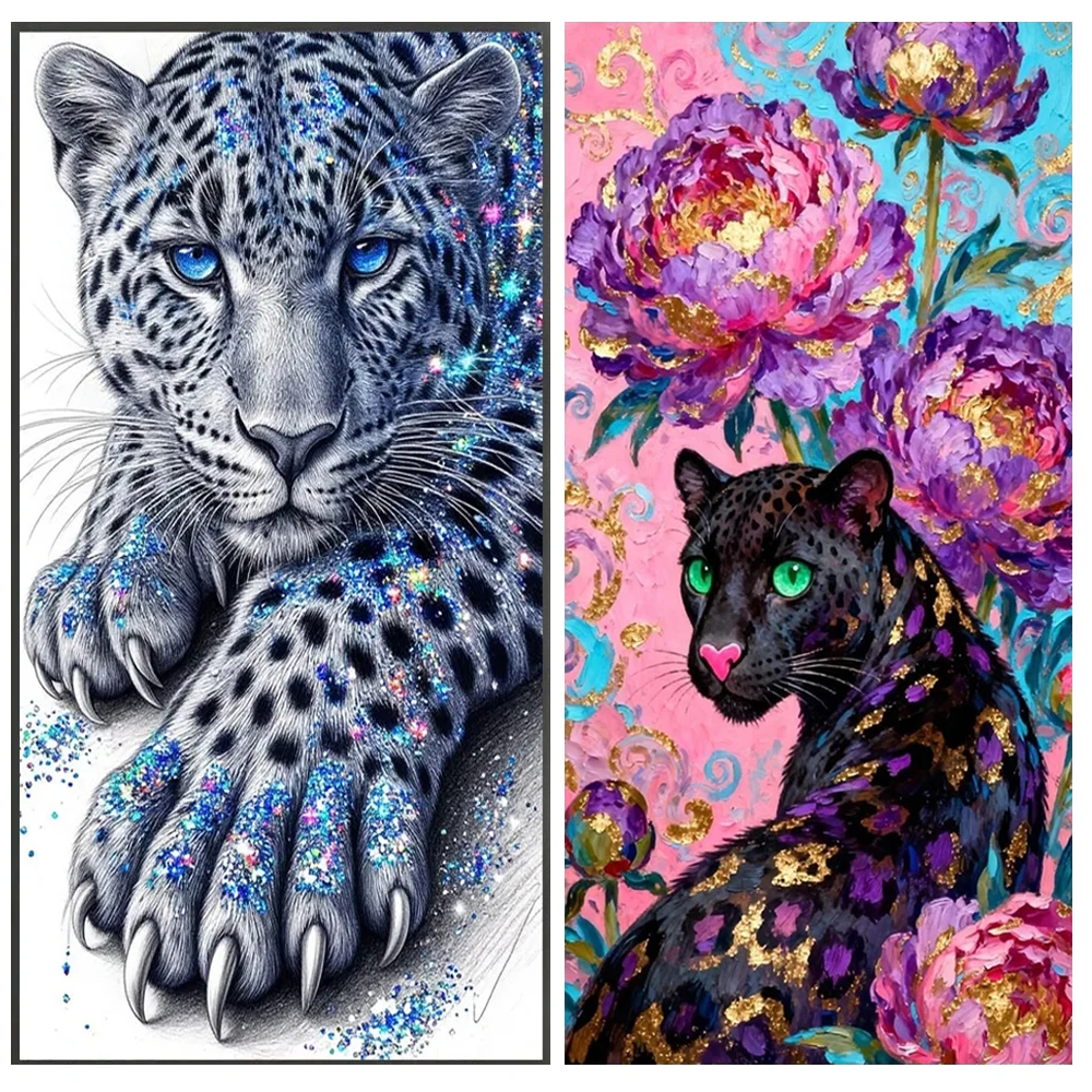 Großformatiges DIY Diamant-Stickerei Tierbild Leopard Acryl-Bastelbedarf Diamant-Mosaik Kreuzstich Heimdekoration