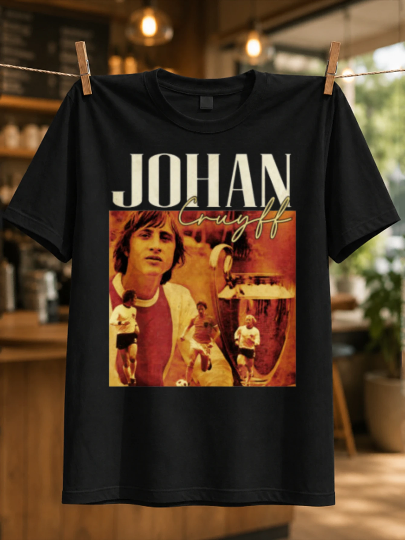 Johan Cruyff sepia football collage with trophy and action photos cream title and vintage sports  Unisex All T-Shirt