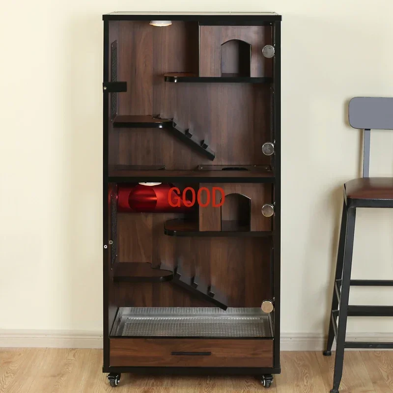 

Chinchilla Villa Cage Cabinet Cat House Home Luxury With Cooling Wooden House Double-layer Oversized Anti-bite Castle