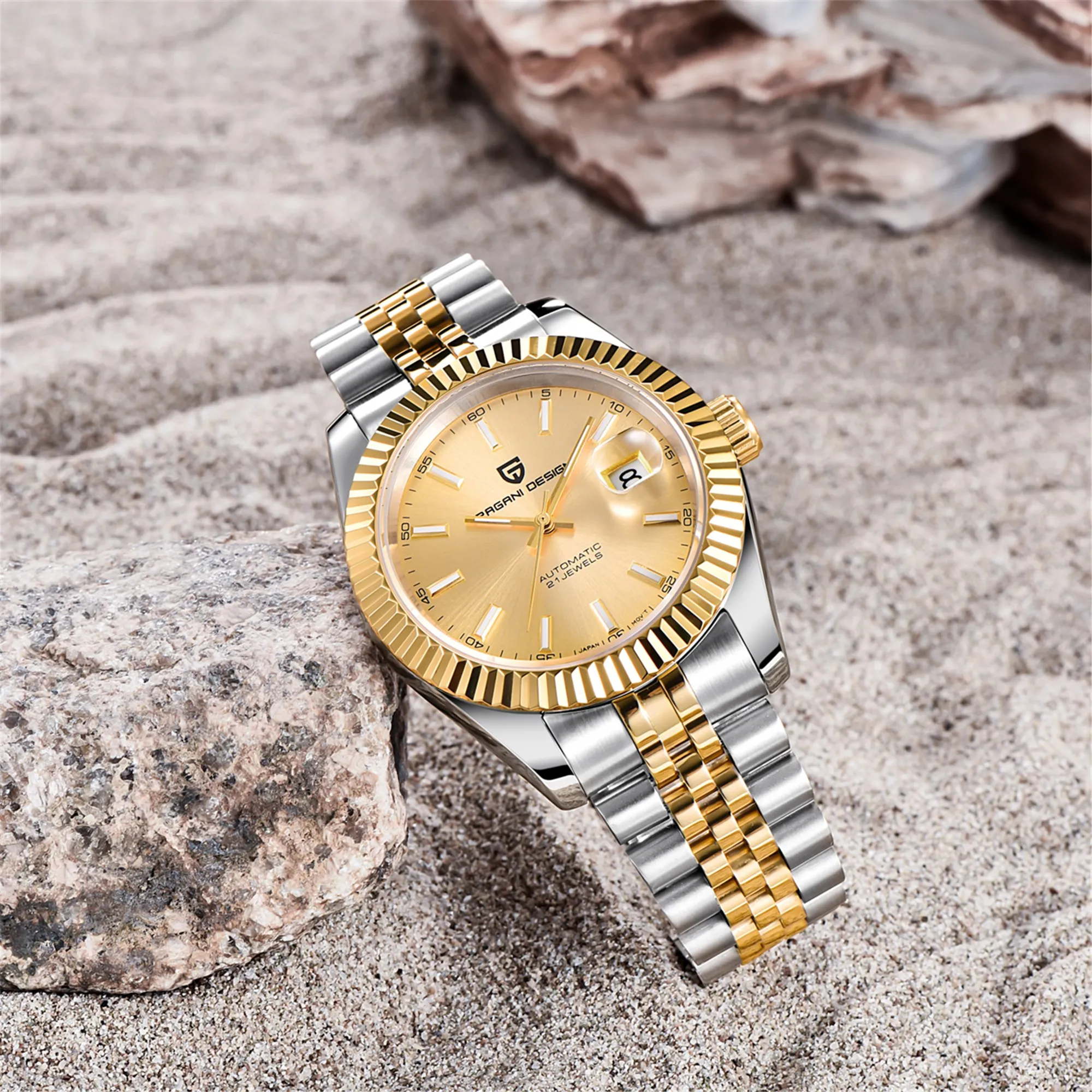 2025 جديد PAGANI تصميم DD40 اثنين من لهجة الرجال الساعات الميكانيكية العلامة التجارية الفاخرة ساعة أوتوماتيكية الرجال 100 متر مقاوم للماء الساعات للرجال