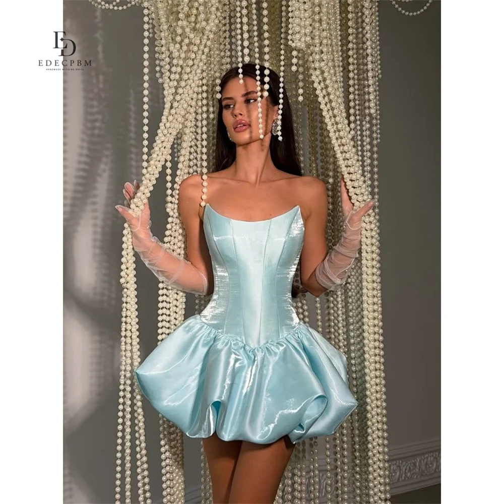 ED Satin Sweetheart Sky Blue Ball Gown Homecoming Dress Structured Corset Bodice Bubble Ruched Robes De Soirée Customized