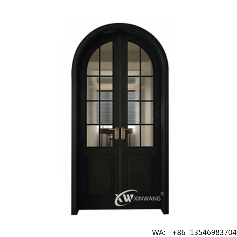 Custom Arched Double Swing Wrought Iron Glass Front Entry Door for Villa