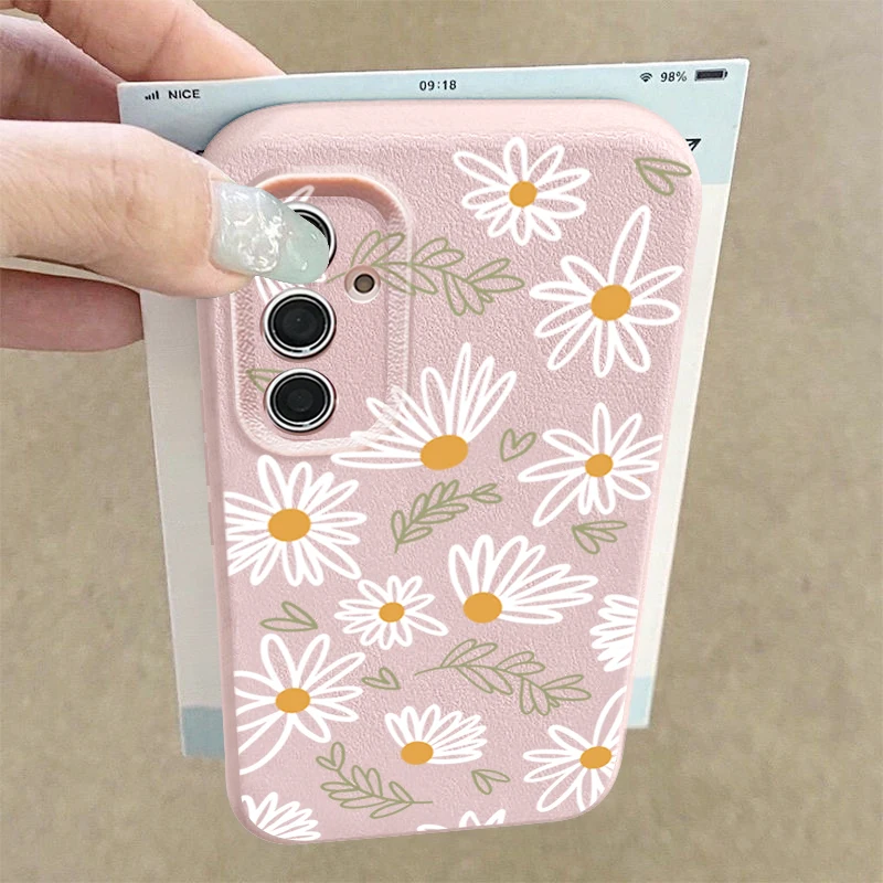 Weiße Blumen Hülle für Samsung Galaxy S25 Edge S24 FE S23 S22 S21 Ultra A56 A36 A26 A55 A16 A15 A14 A25 A54 5G Soft Phone Cover